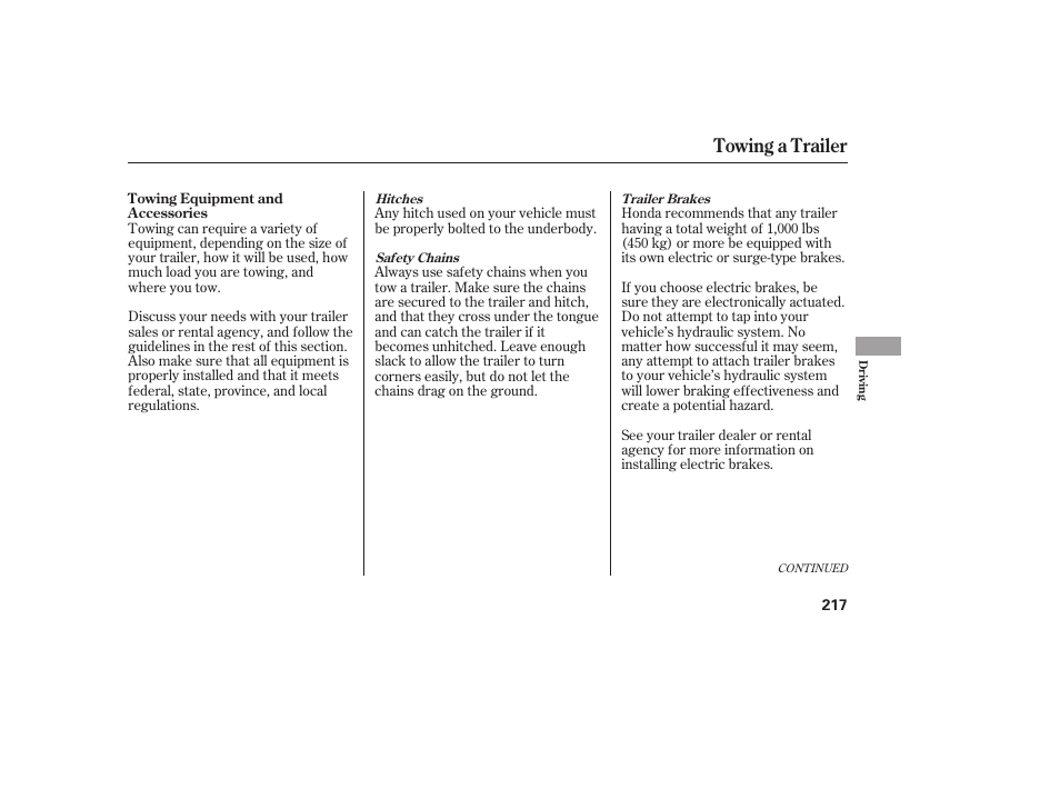 Towing a trailer | HONDA 2008 honda civic User Manual | Page 223 / 326