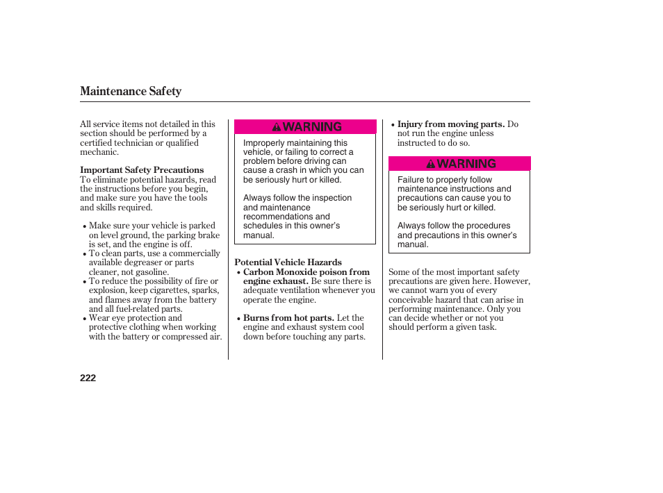 Maintenance safety | HONDA 2008 honda civic User Manual | Page 228 / 326