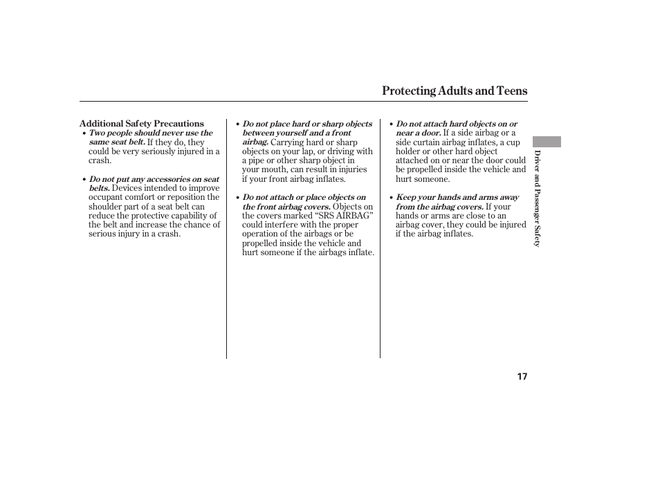 Protecting adults and teens | HONDA 2008 honda civic User Manual | Page 23 / 326