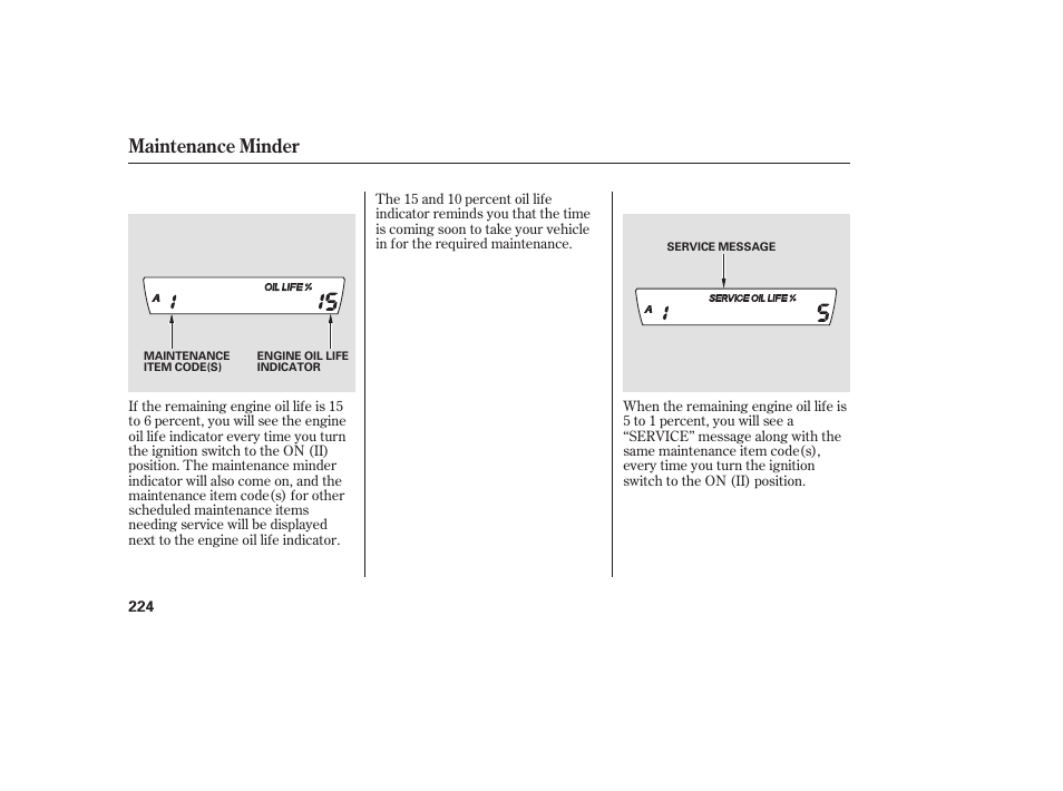 Maintenance minder | HONDA 2008 honda civic User Manual | Page 230 / 326