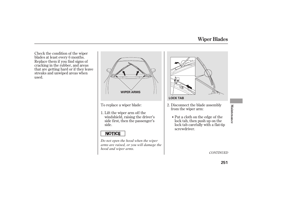 Wiper blades | HONDA 2008 honda civic User Manual | Page 257 / 326