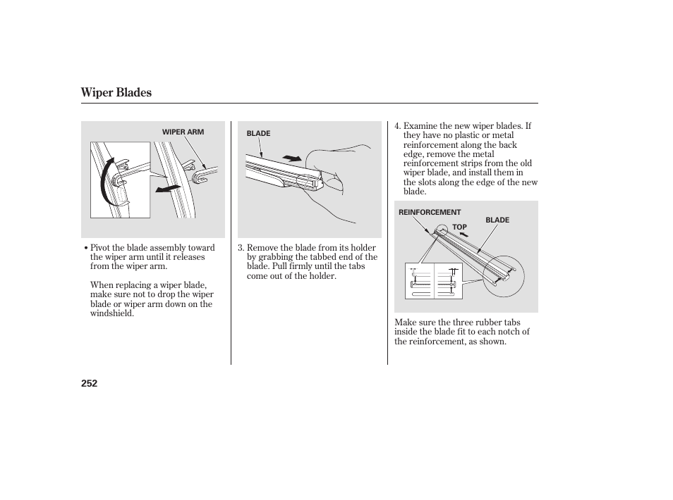 Wiper blades | HONDA 2008 honda civic User Manual | Page 258 / 326