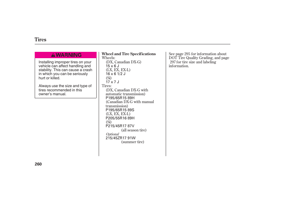 Tires | HONDA 2008 honda civic User Manual | Page 266 / 326