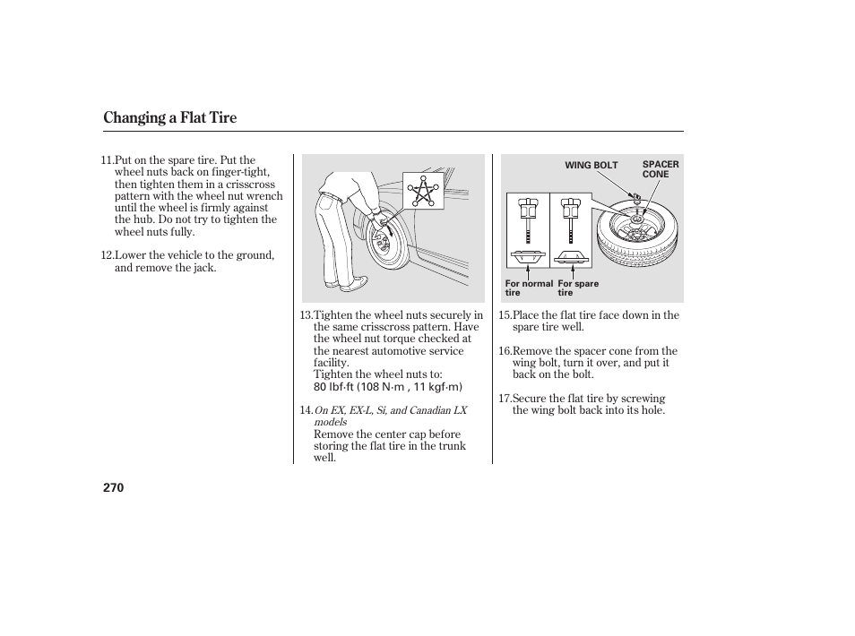 Changing a flat tire | HONDA 2008 honda civic User Manual | Page 276 / 326