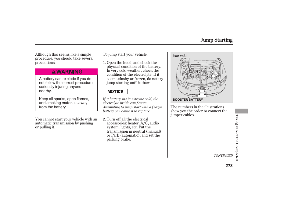 Jump starting | HONDA 2008 honda civic User Manual | Page 279 / 326