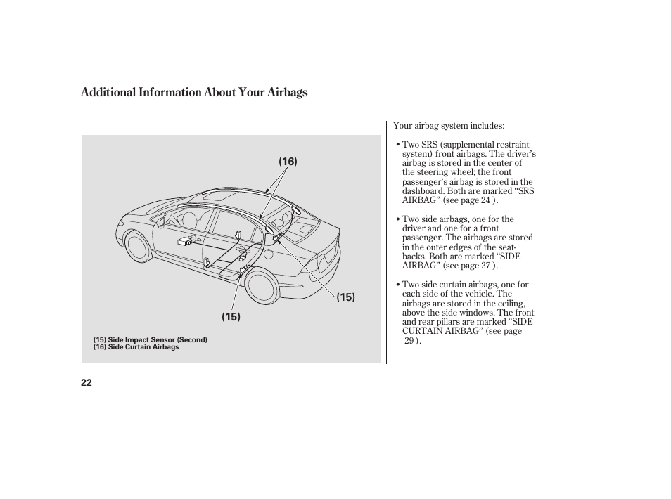 Additional information about your airbags | HONDA 2008 honda civic User Manual | Page 28 / 326