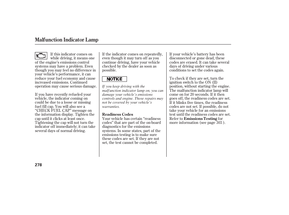 Malfunction indicator lamp | HONDA 2008 honda civic User Manual | Page 284 / 326