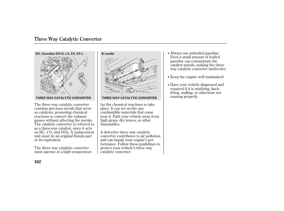 Three way catalytic converter | HONDA 2008 honda civic User Manual | Page 308 / 326