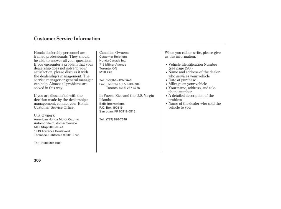 Customer service information | HONDA 2008 honda civic User Manual | Page 312 / 326