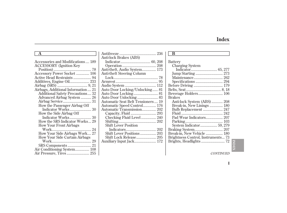 Index | HONDA 2008 honda civic User Manual | Page 317 / 326