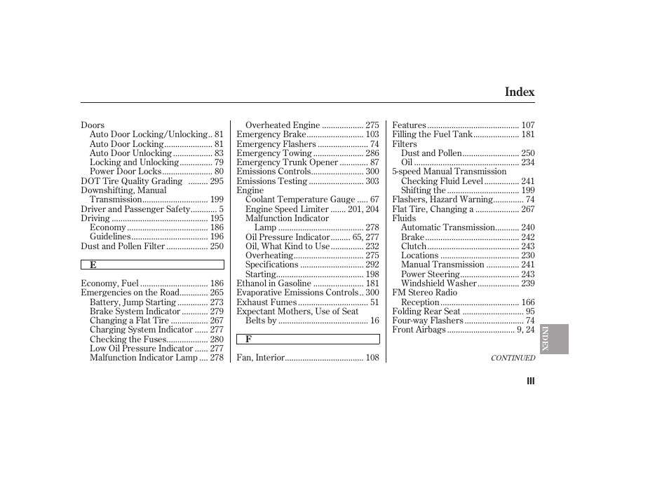 Index | HONDA 2008 honda civic User Manual | Page 319 / 326