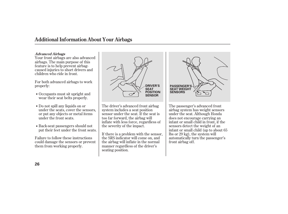 Additional information about your airbags | HONDA 2008 honda civic User Manual | Page 32 / 326