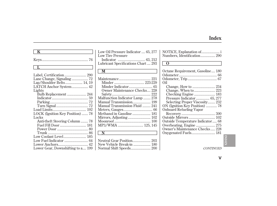 Index | HONDA 2008 honda civic User Manual | Page 321 / 326