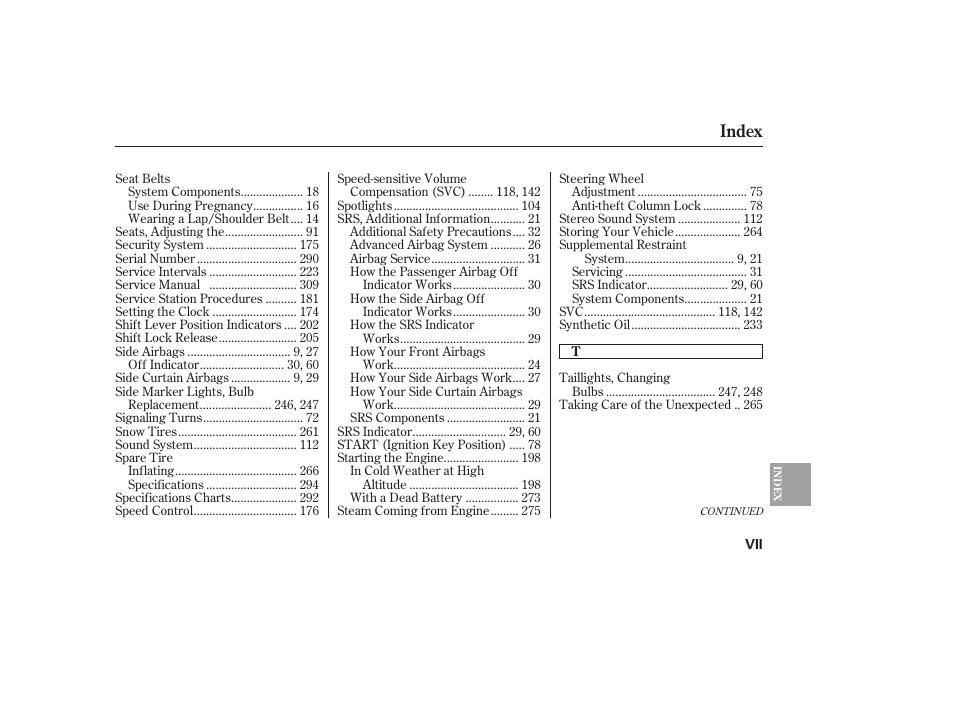 Index | HONDA 2008 honda civic User Manual | Page 323 / 326