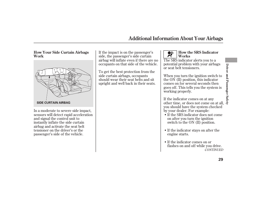 Additional information about your airbags | HONDA 2008 honda civic User Manual | Page 35 / 326