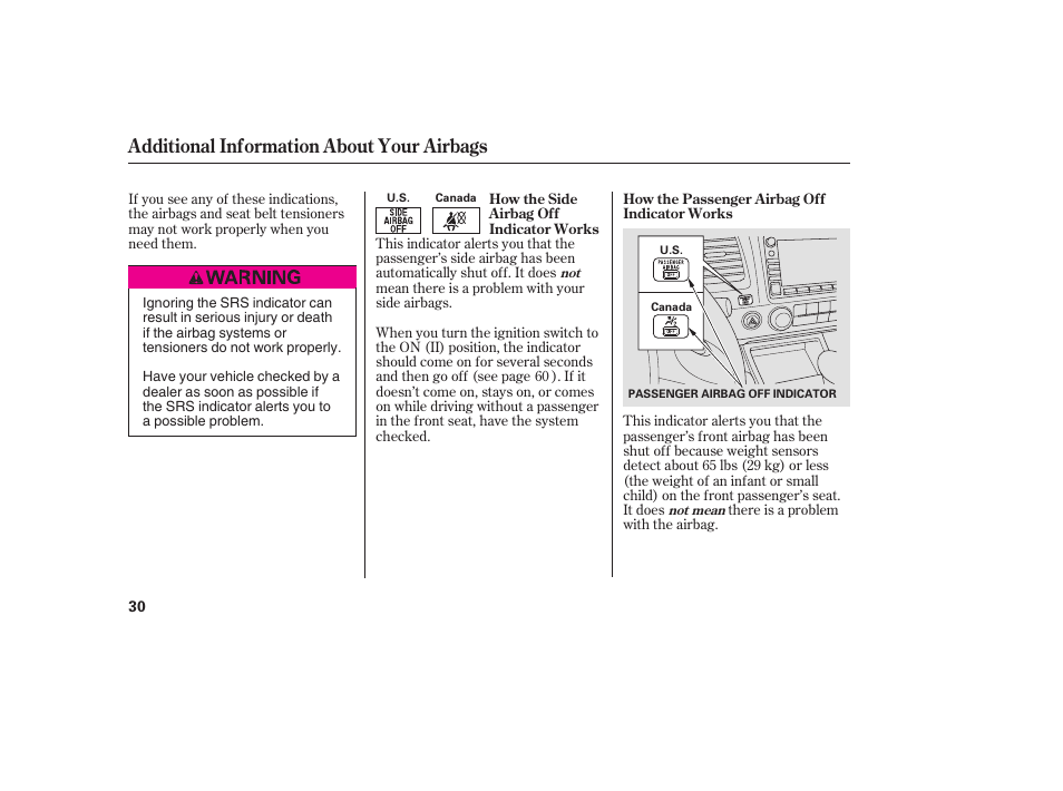 Additional information about your airbags | HONDA 2008 honda civic User Manual | Page 36 / 326