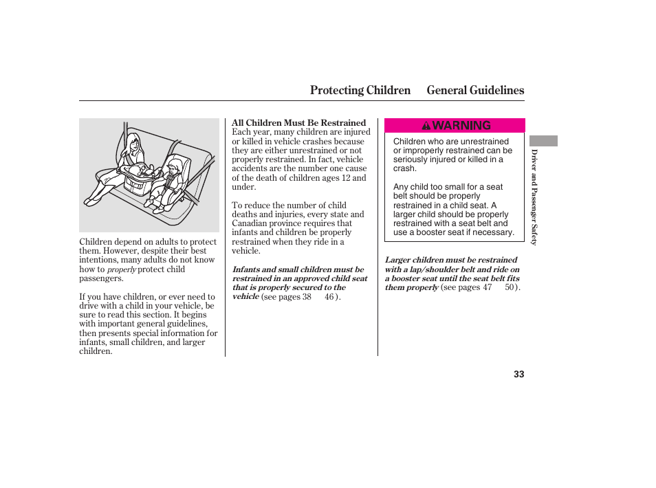 Protecting children general guidelines | HONDA 2008 honda civic User Manual | Page 39 / 326