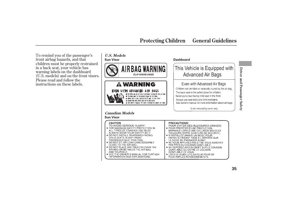 Protecting children general guidelines | HONDA 2008 honda civic User Manual | Page 41 / 326