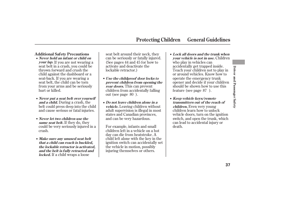 Protecting children general guidelines | HONDA 2008 honda civic User Manual | Page 43 / 326