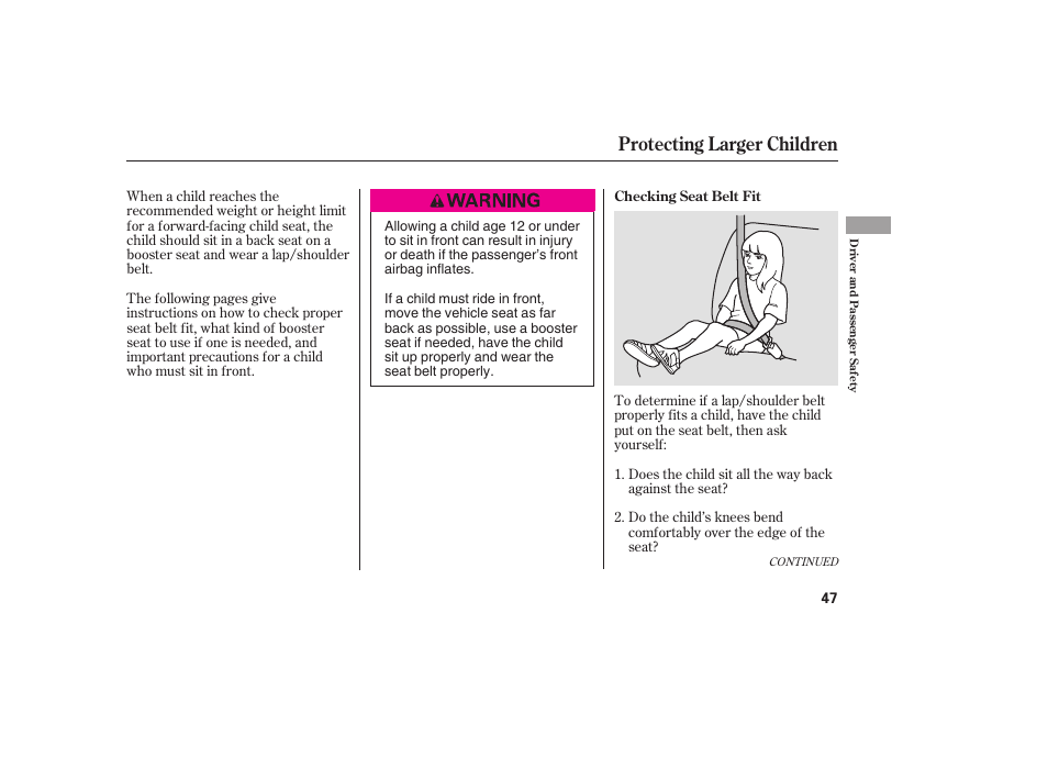 Protecting larger children | HONDA 2008 honda civic User Manual | Page 53 / 326