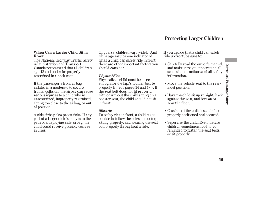 Protecting larger children | HONDA 2008 honda civic User Manual | Page 55 / 326