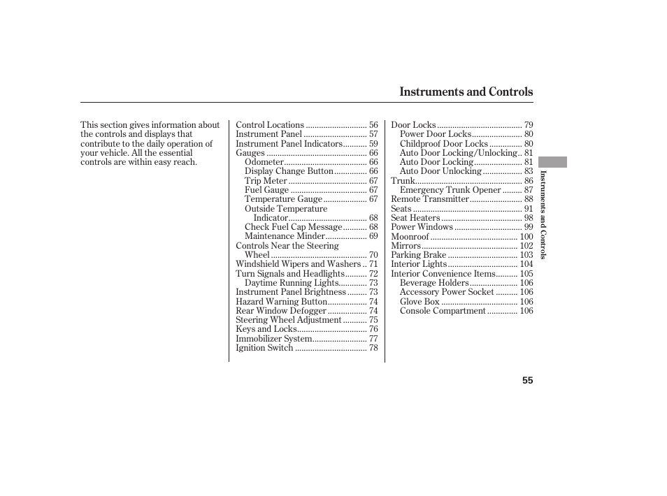 Instruments and controls | HONDA 2008 honda civic User Manual | Page 61 / 326