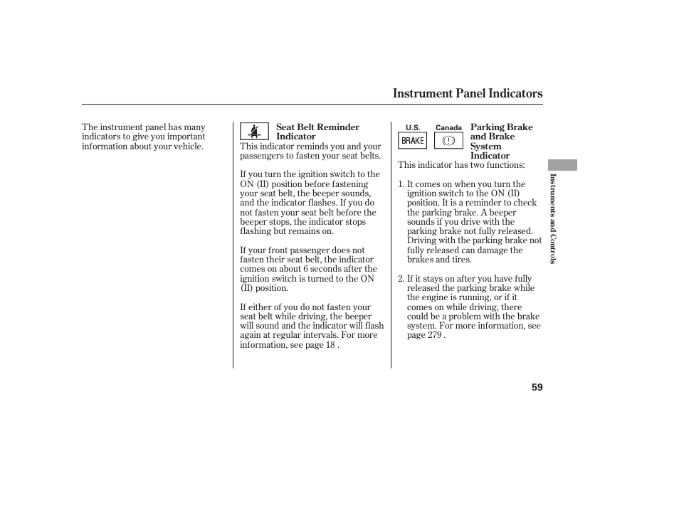 Instrument panel indicators | HONDA 2008 honda civic User Manual | Page 65 / 326