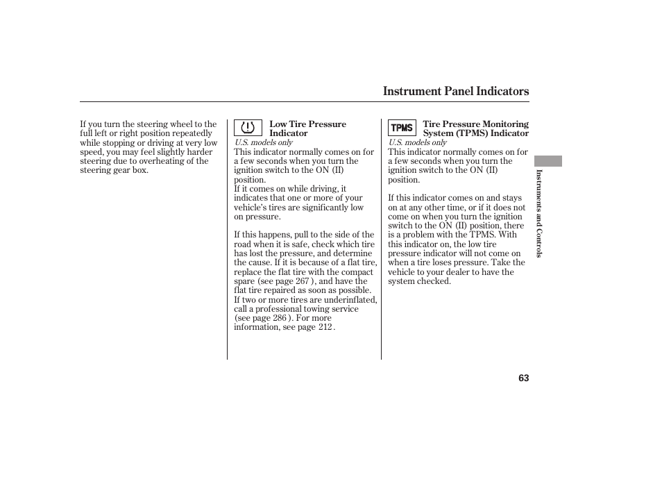 Instrument panel indicators | HONDA 2008 honda civic User Manual | Page 69 / 326