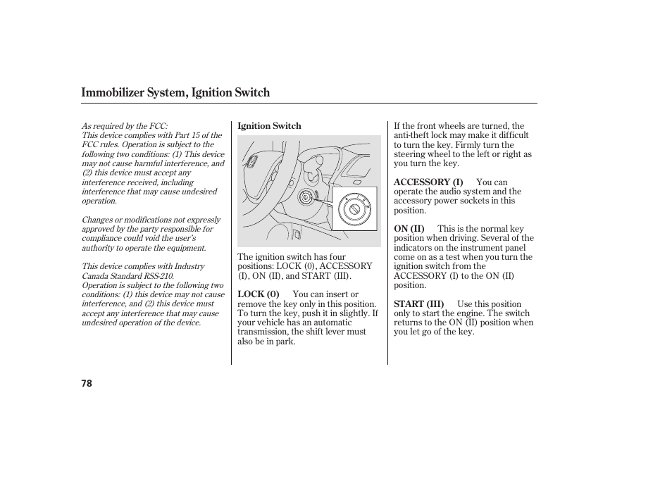 Immobilizer system, ignition switch | HONDA 2008 honda civic User Manual | Page 84 / 326