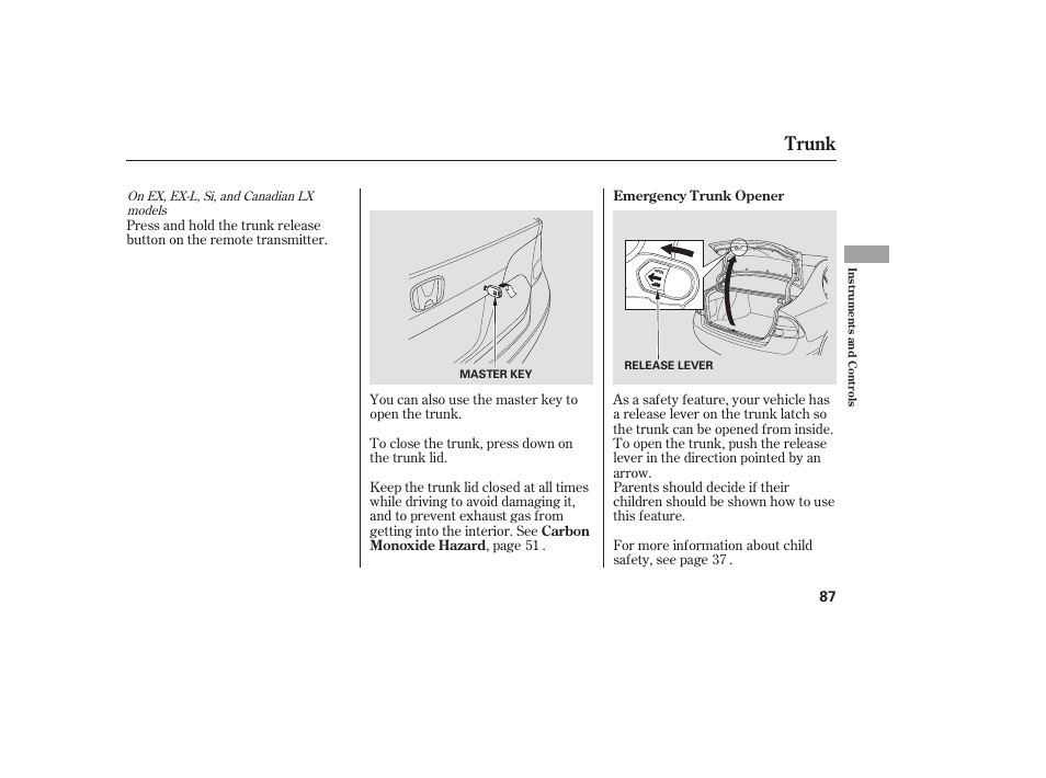 Trunk | HONDA 2008 honda civic User Manual | Page 93 / 326