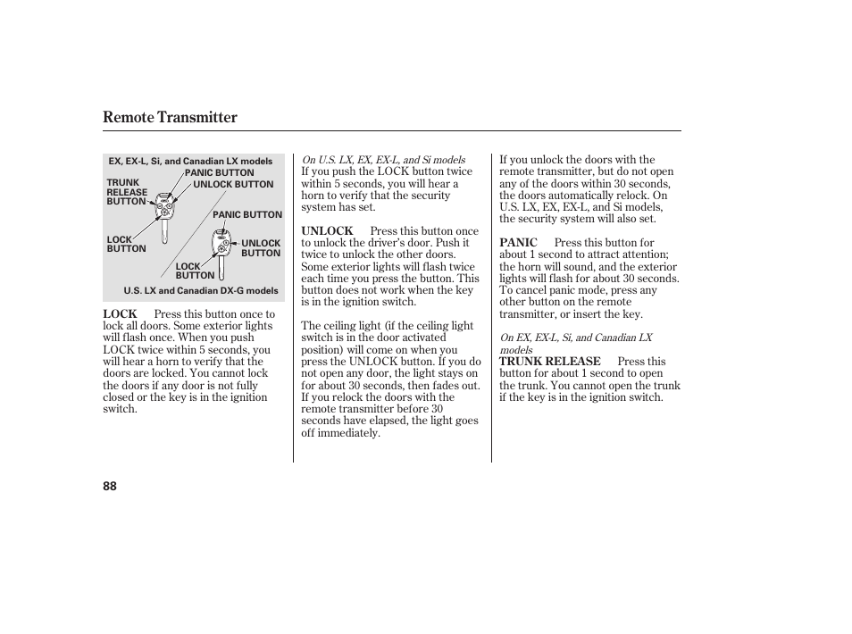 Remote transmitter | HONDA 2008 honda civic User Manual | Page 94 / 326