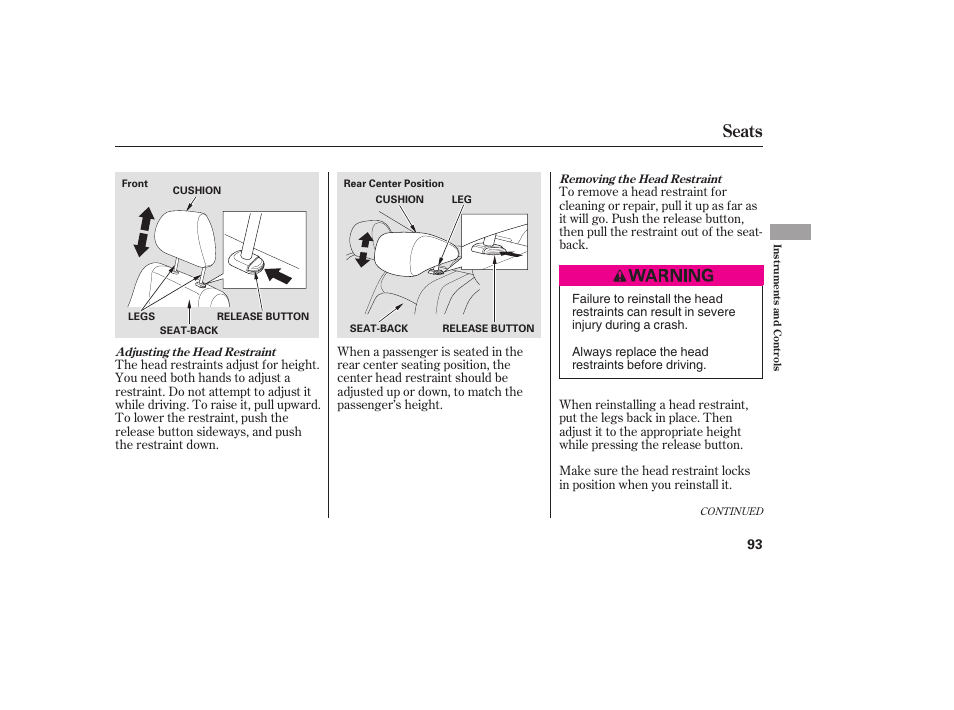 Seats | HONDA 2008 honda civic User Manual | Page 99 / 326