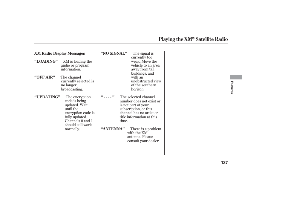 Playing the xm satellite radio | HONDA 2006 honda pilot User Manual | Page 129 / 316