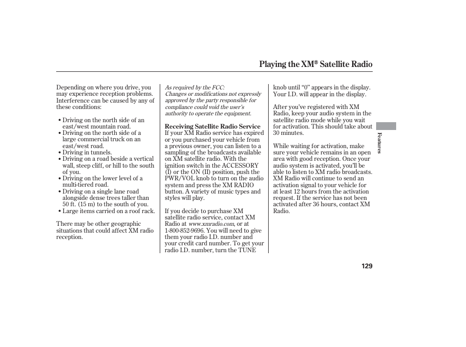 Playing the xm satellite radio | HONDA 2006 honda pilot User Manual | Page 131 / 316