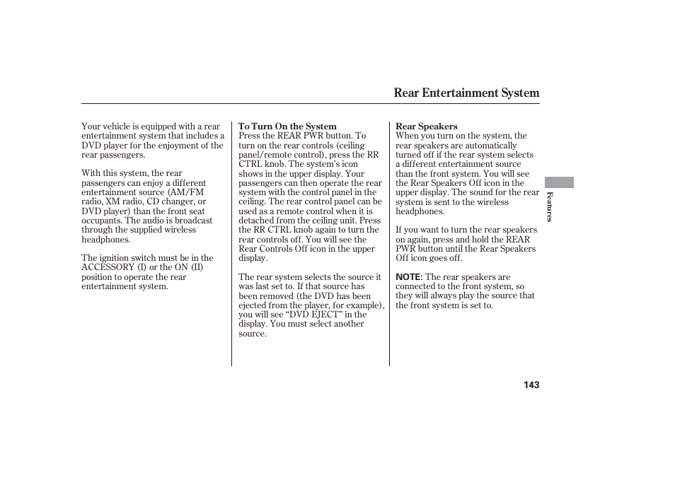 Rear entertainment system | HONDA 2006 honda pilot User Manual | Page 145 / 316