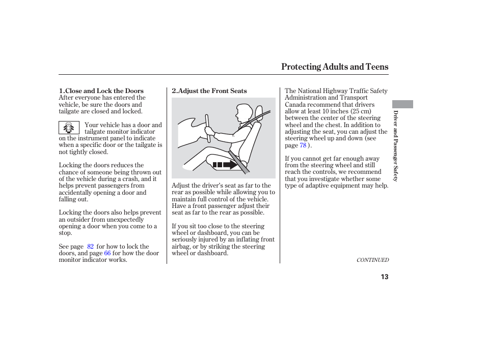 Protecting adults and teens | HONDA 2006 honda pilot User Manual | Page 15 / 316