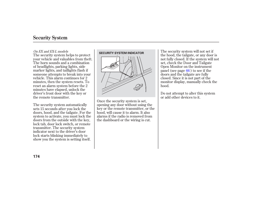 Security system | HONDA 2006 honda pilot User Manual | Page 176 / 316