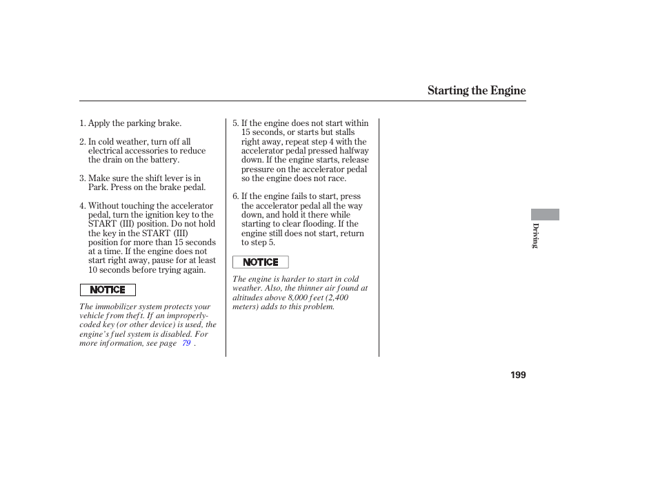 Starting the engine | HONDA 2006 honda pilot User Manual | Page 201 / 316