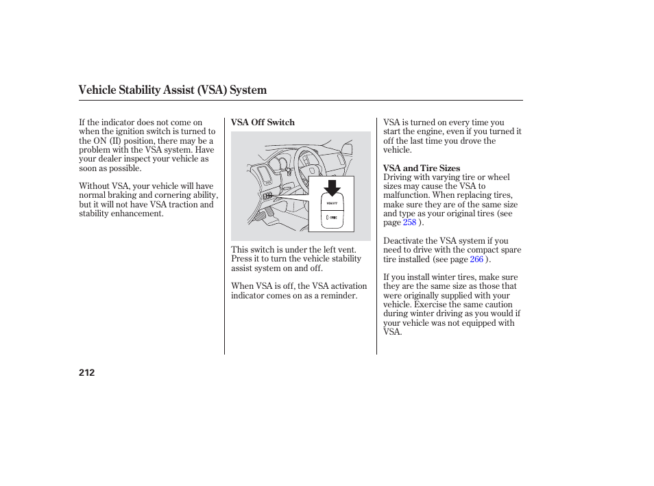 Vehicle stability assist (vsa) system | HONDA 2006 honda pilot User Manual | Page 214 / 316