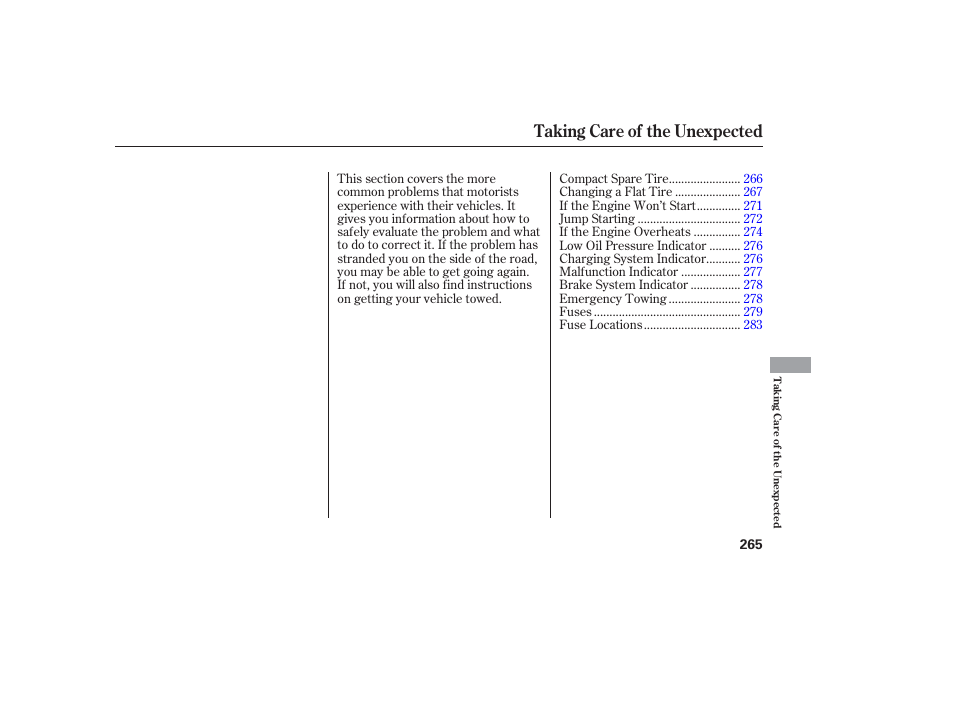 Taking care of the unexpected | HONDA 2006 honda pilot User Manual | Page 267 / 316