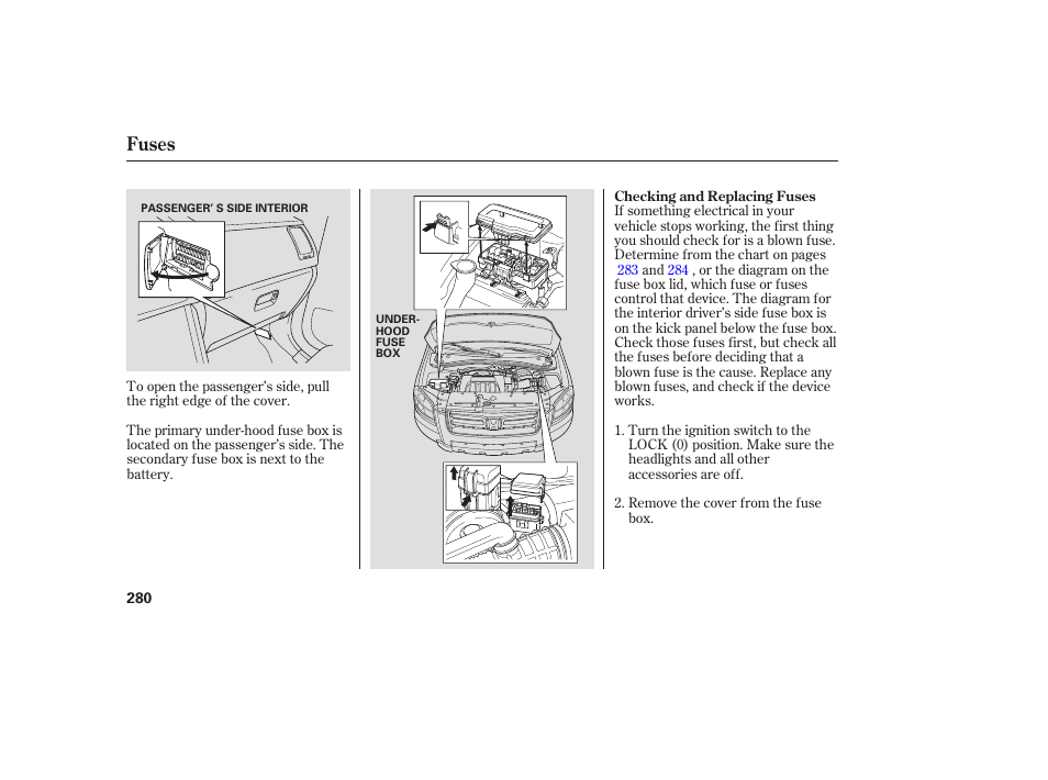 Fuses | HONDA 2006 honda pilot User Manual | Page 282 / 316