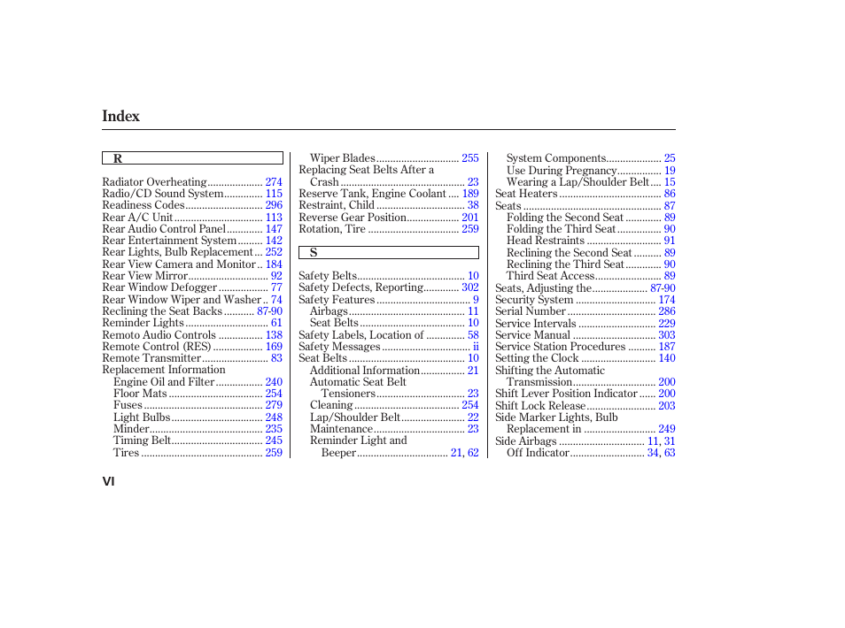 Index | HONDA 2006 honda pilot User Manual | Page 312 / 316