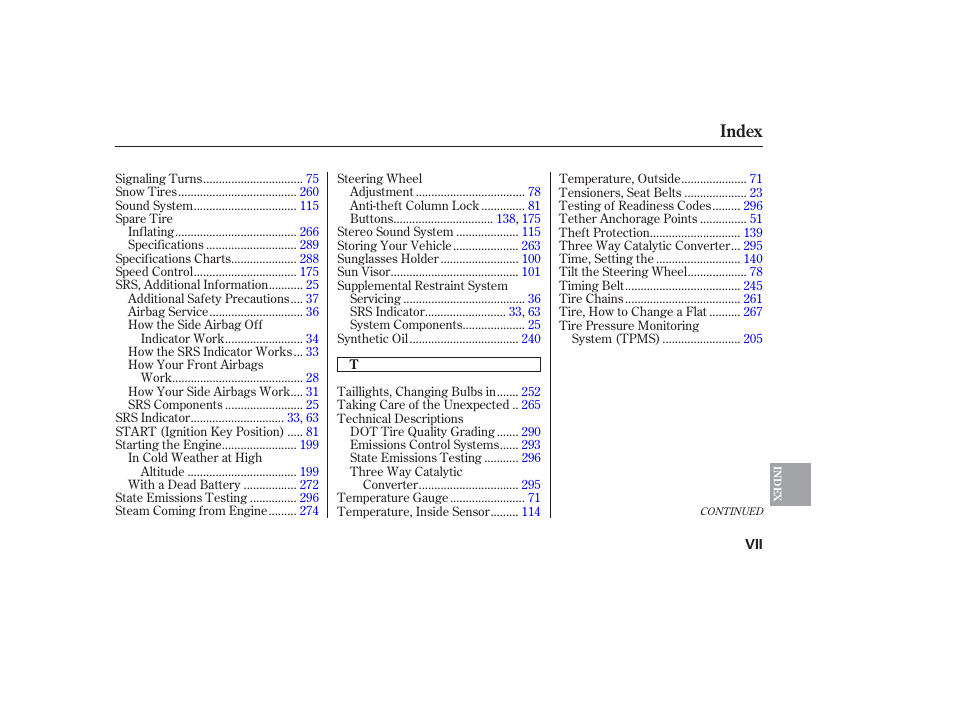 Index | HONDA 2006 honda pilot User Manual | Page 313 / 316