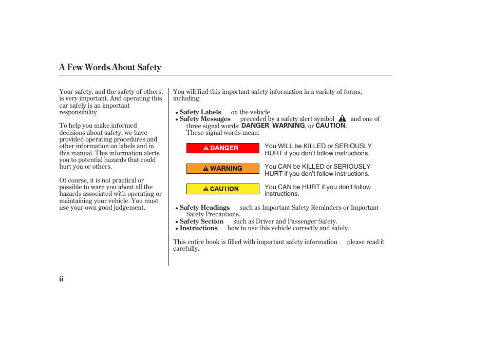 A few words about safety | HONDA 2006 honda pilot User Manual | Page 4 / 316