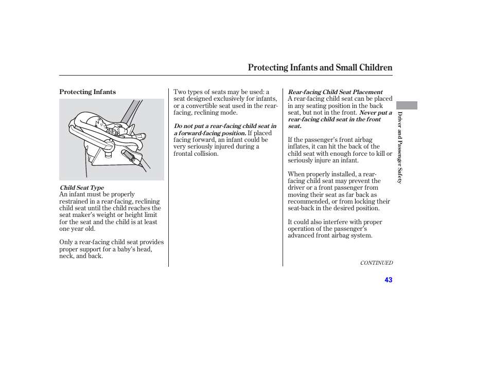 Protecting infants and small children | HONDA 2006 honda pilot User Manual | Page 45 / 316