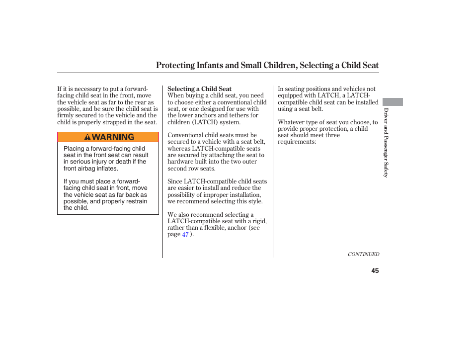 HONDA 2006 honda pilot User Manual | Page 47 / 316