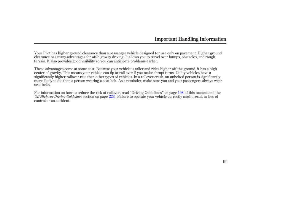 Important handling information | HONDA 2006 honda pilot User Manual | Page 5 / 316