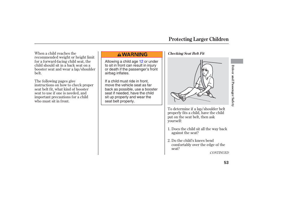 Protecting larger children | HONDA 2006 honda pilot User Manual | Page 55 / 316