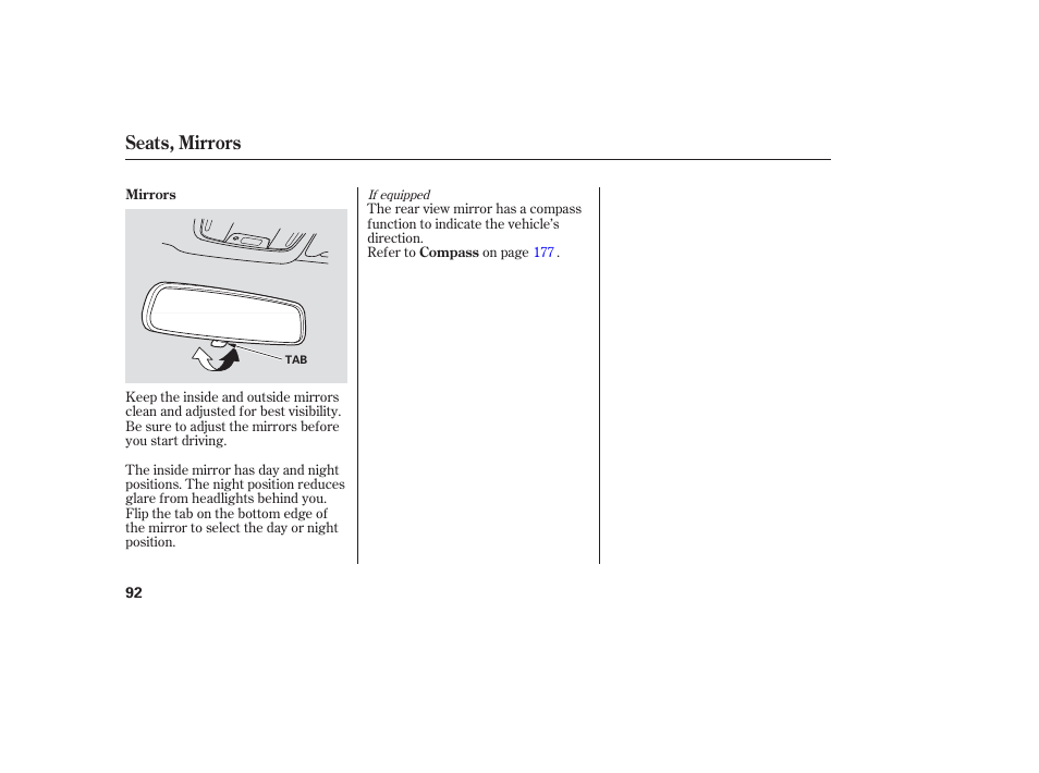 Seats, mirrors | HONDA 2006 honda pilot User Manual | Page 94 / 316