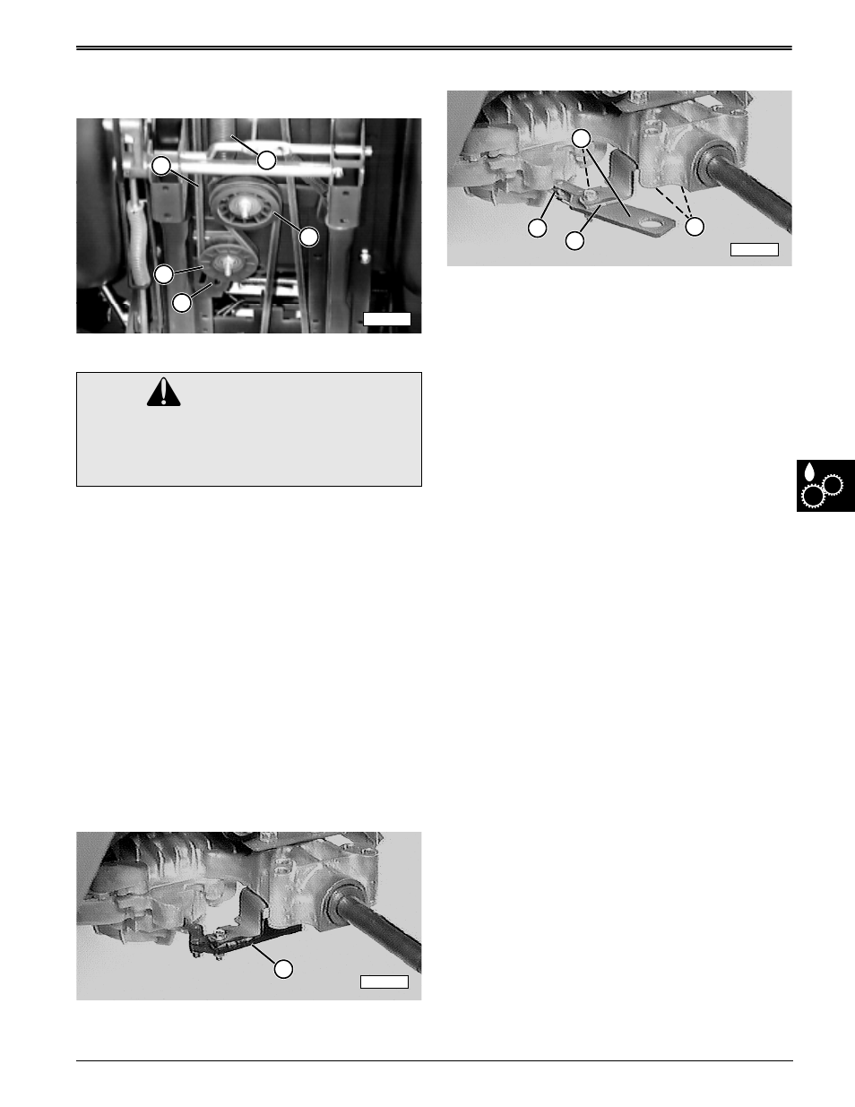 Caution, Drive belt adjustment, Transport (free-wheel) valve adjustment | John Deere stx38 User Manual | Page 255 / 314